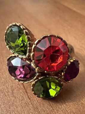 Multicolor Crystal Cluster Cocktail Ring - Women's Fashion Jewelry